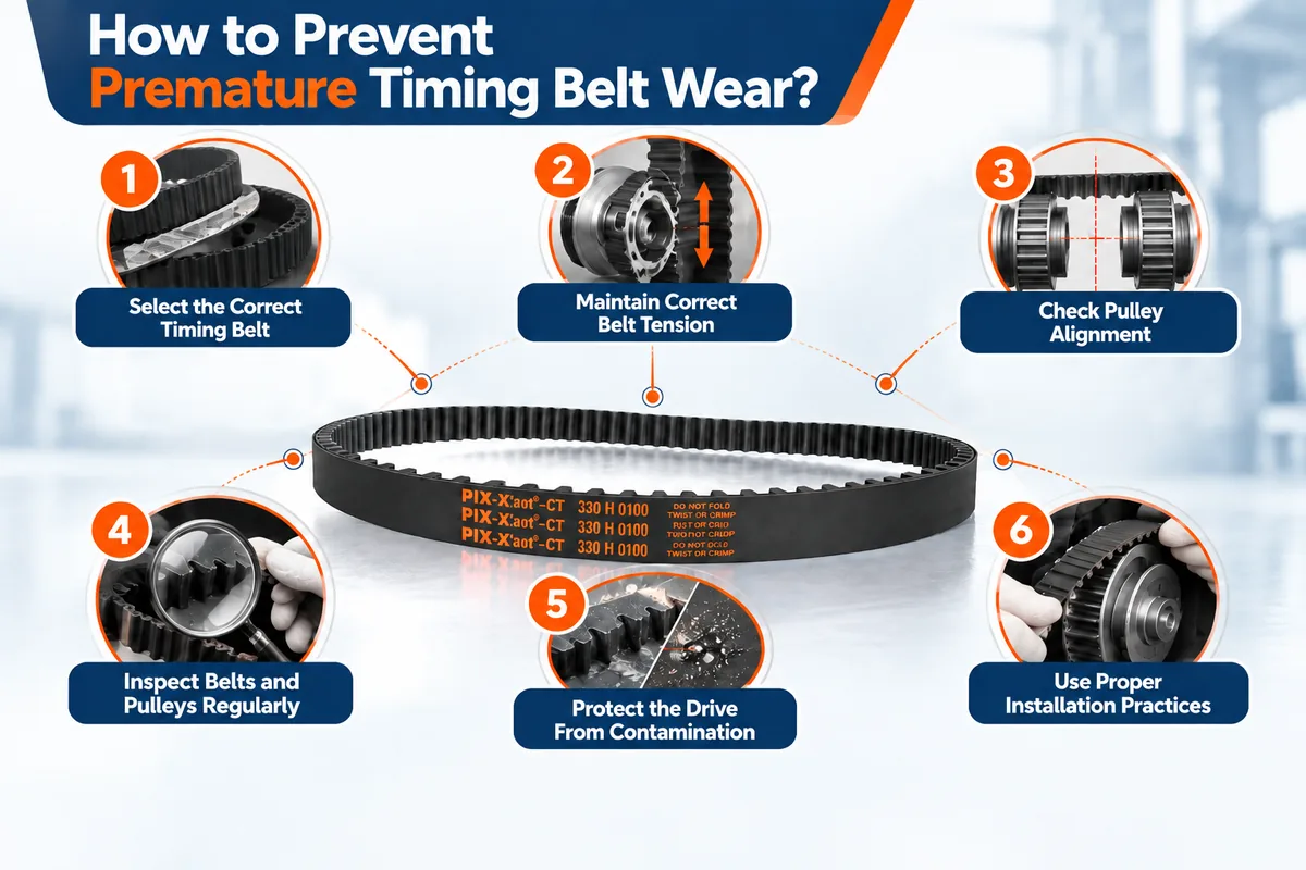 Timing belts lifespan factors including belt material, tension, alignment, temperature, load, and maintenance practices
